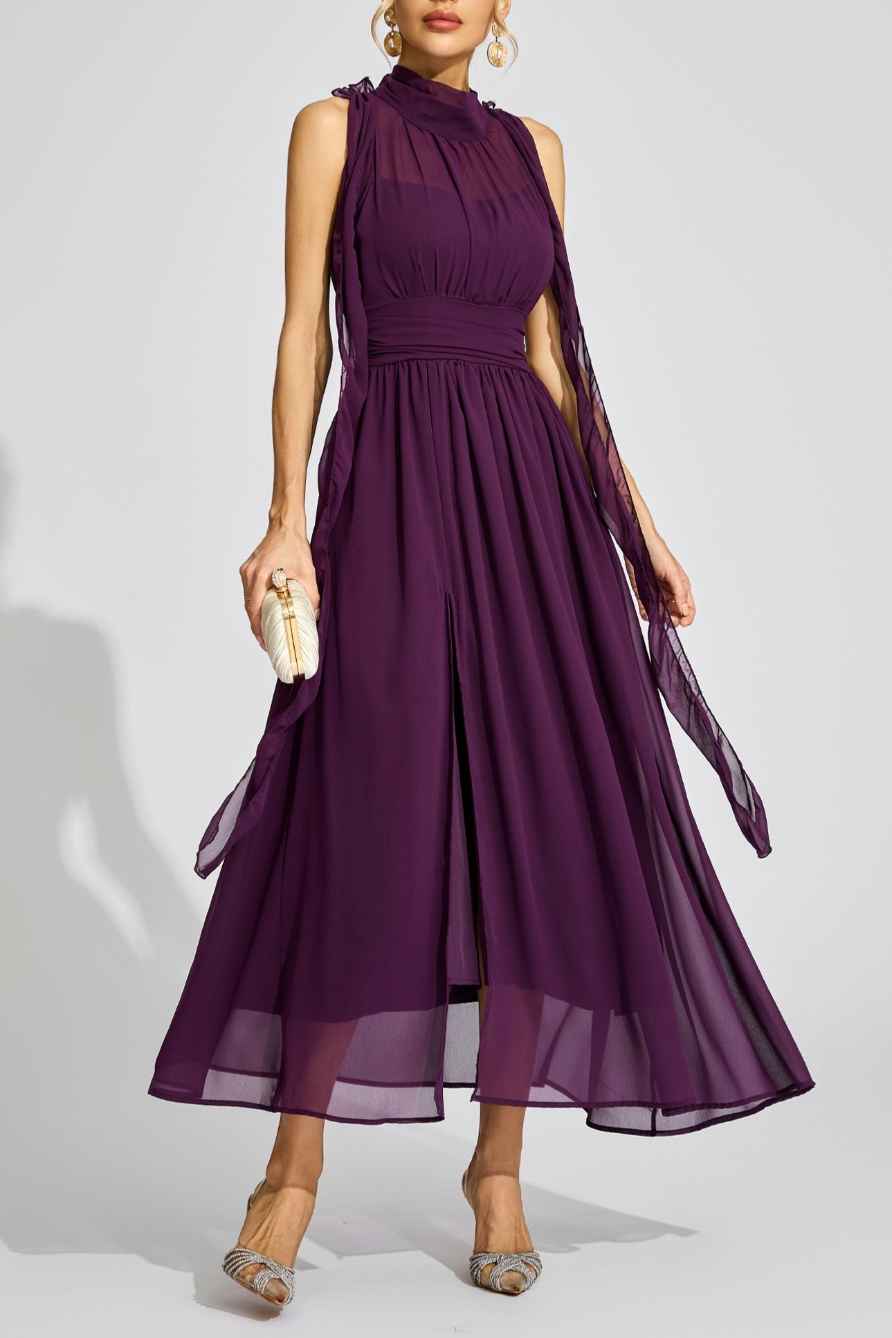 Purple Halter Maxi Dress