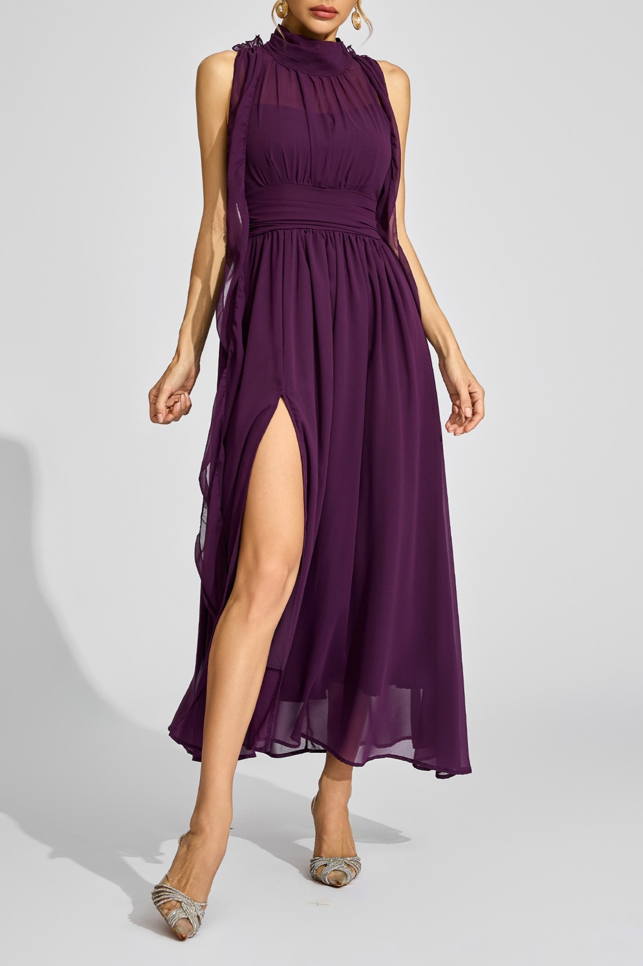  Purple Halter Maxi Dress