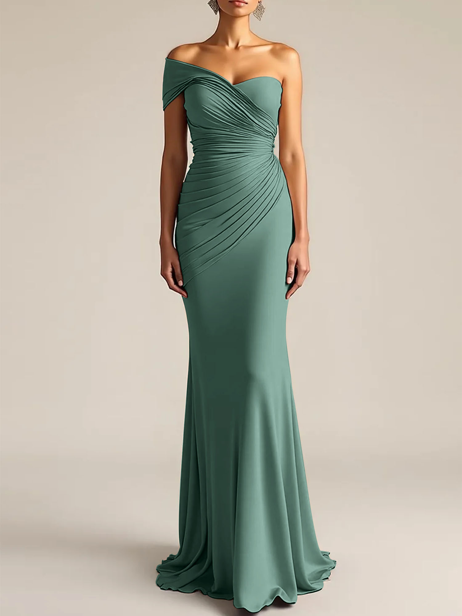 Formal Dress Light Khaki Sheath One Shoulder Maxi Dress