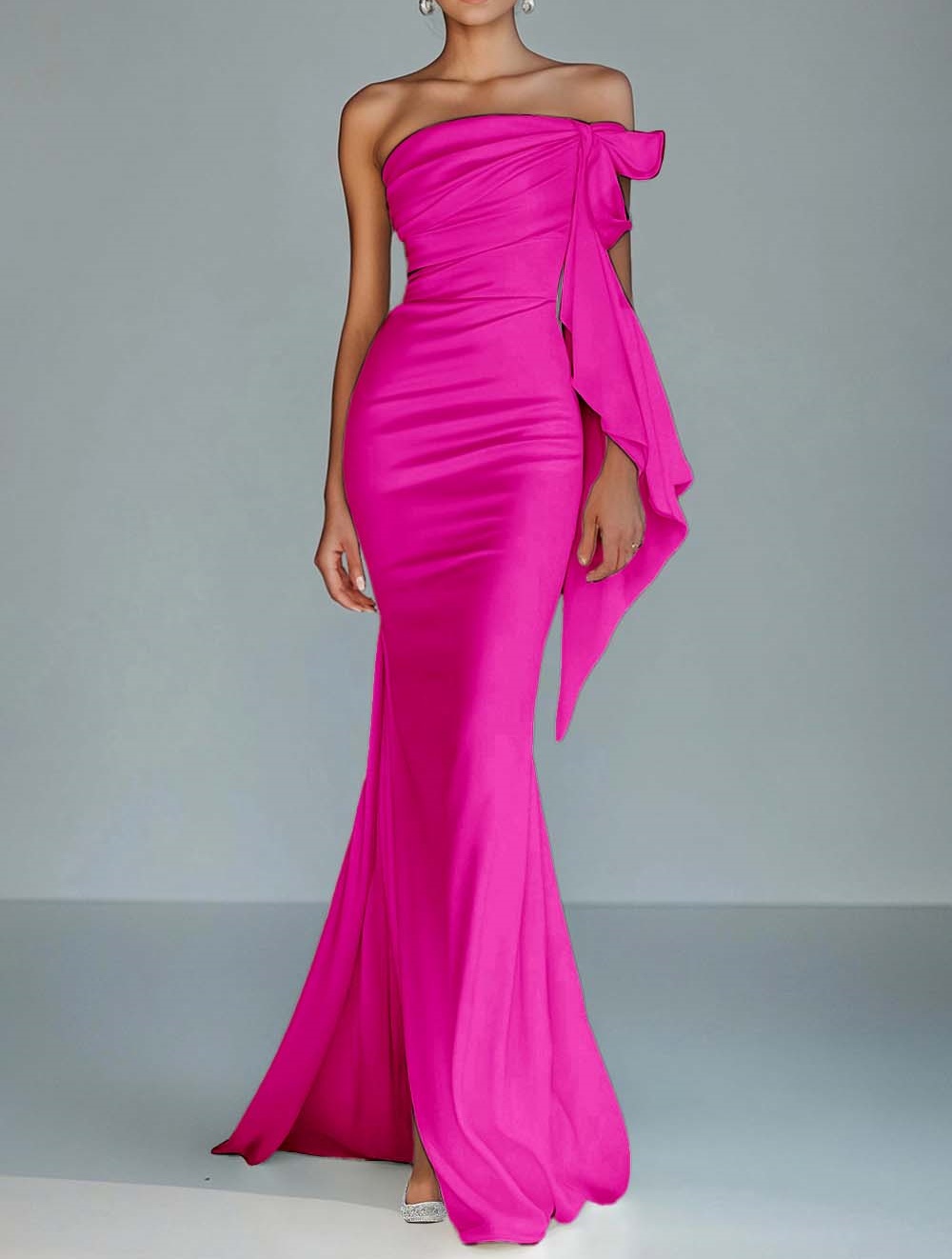 White Strapless Mermaid Ruffled Formal Dress