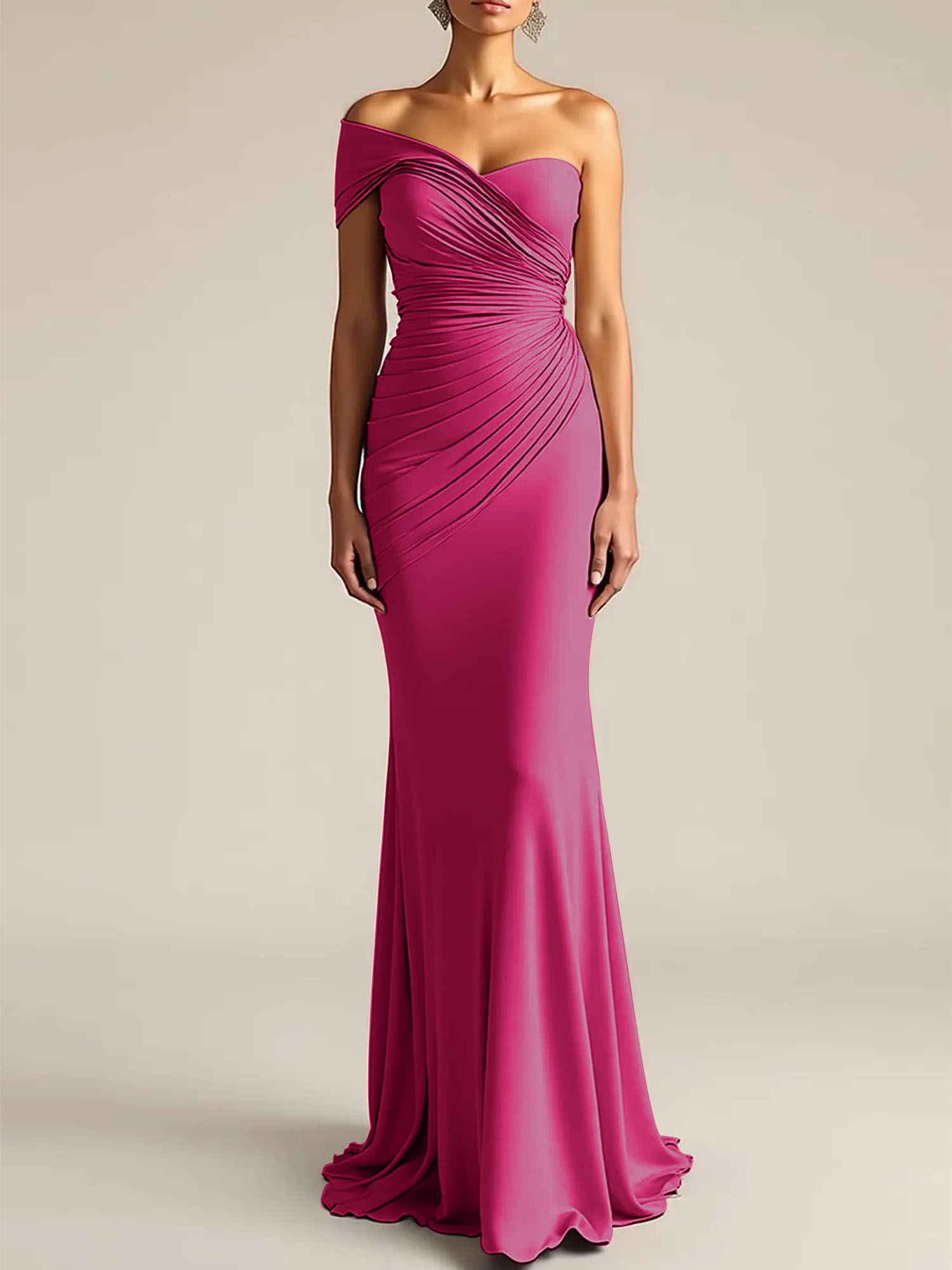 Formal Dress Light Khaki Sheath One Shoulder Maxi Dress