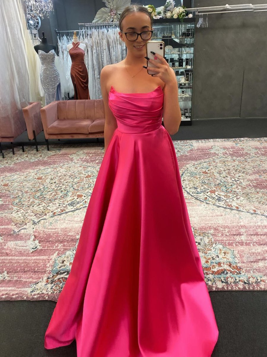 Sage Green A Line Strapless Satin Long Prom Dress with Slit