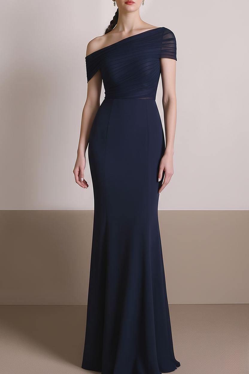 Formal Dress Sheath Brown One Shoulder Maxi Dress