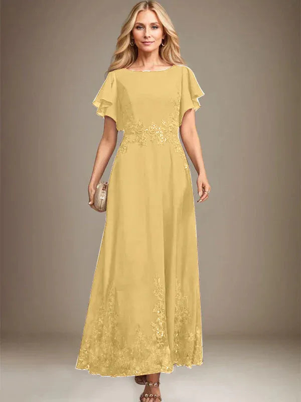 A-line Scoop Ankle-Length Lace Chiffon Mother of the Bride Dress With Sequins