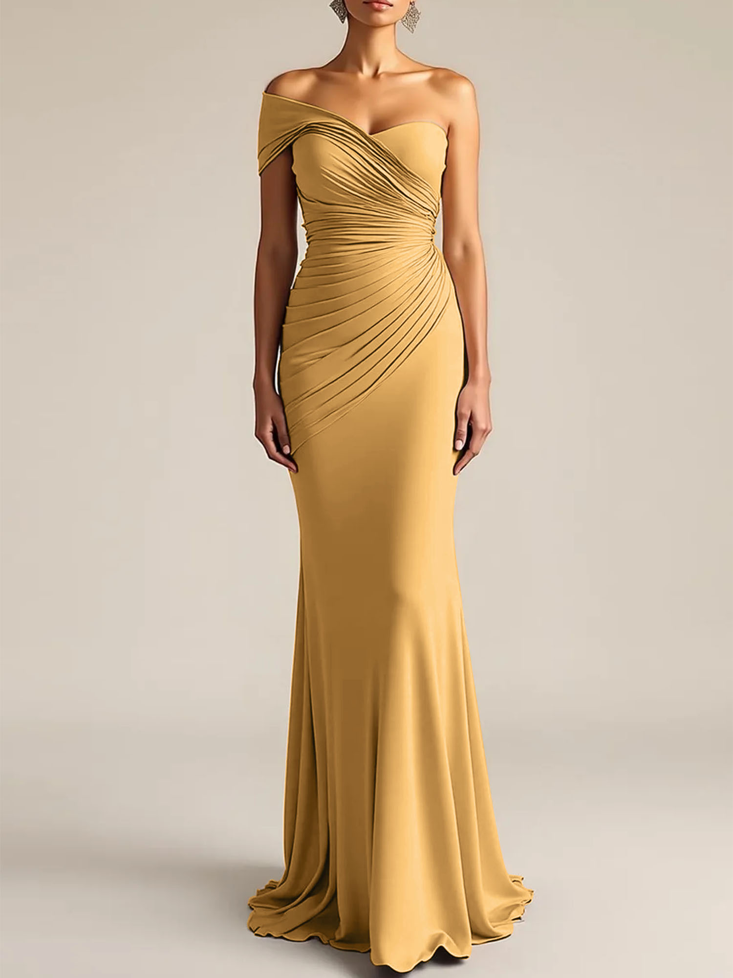 Formal Dress Light Khaki Sheath One Shoulder Maxi Dress