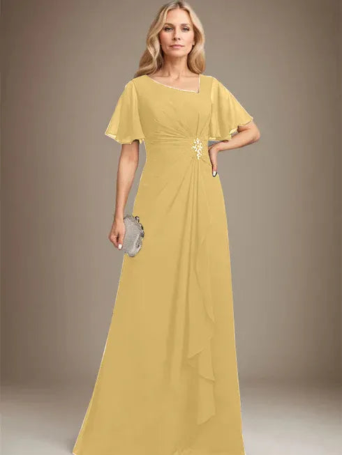 A-line Asymmetrical Floor-Length Chiffon Mother of the Bride Dress With Pleated Beading Sequins