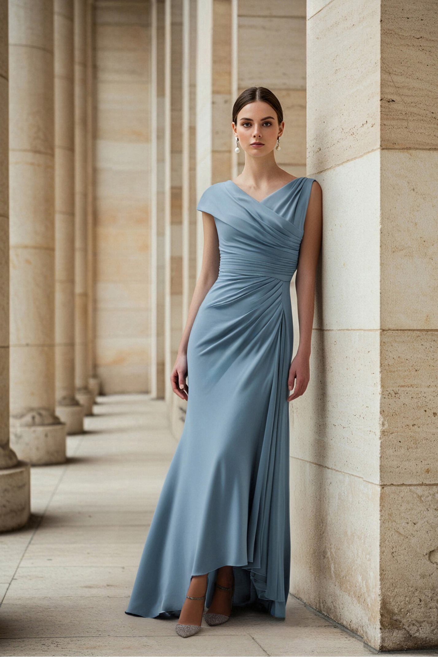 Wedding Guest Dresses Light Blue Pleated Maxi Mother of Bride Dresses