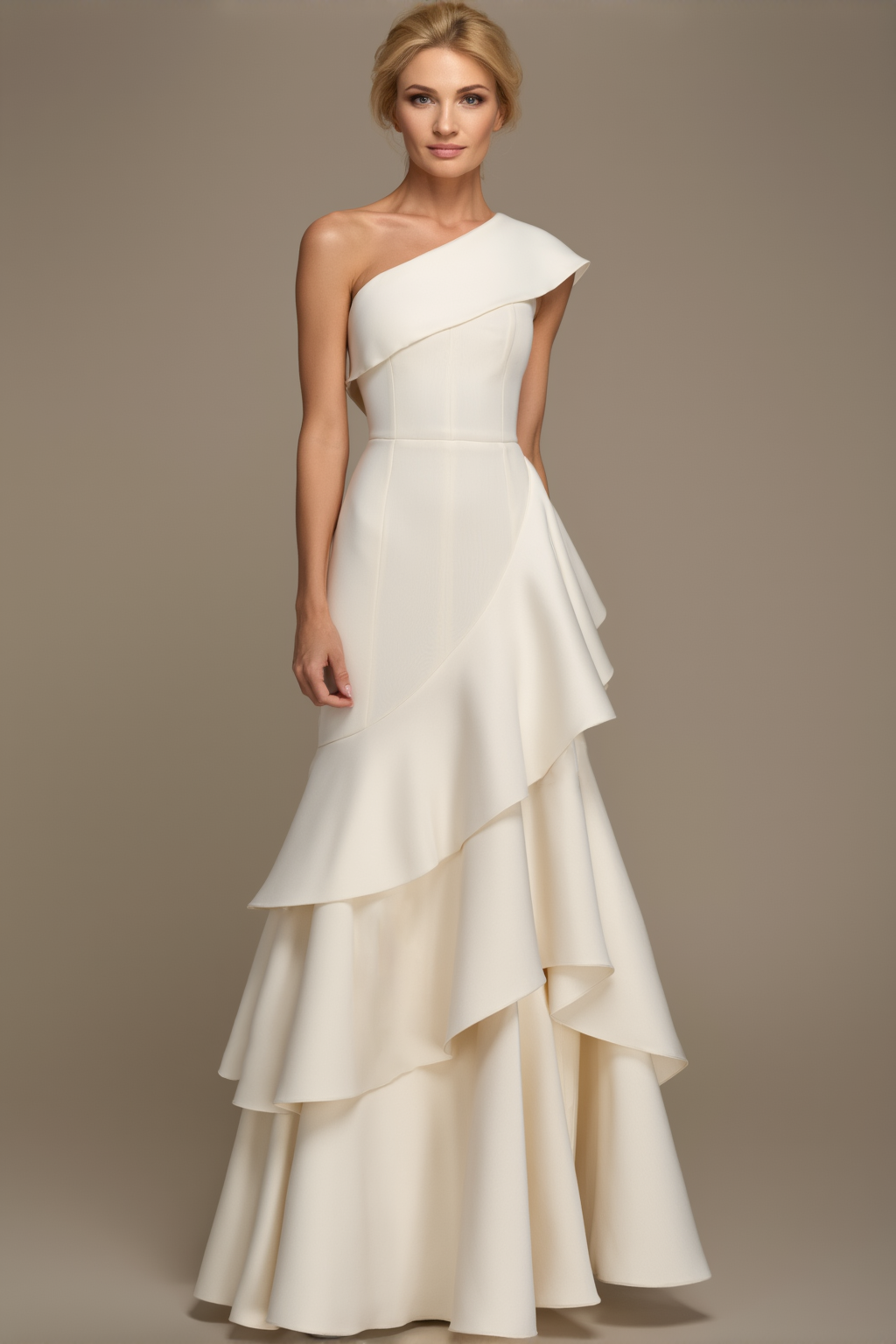 Formal Prom Tiered Maxi Dress White One Shoulder Maxi Dress