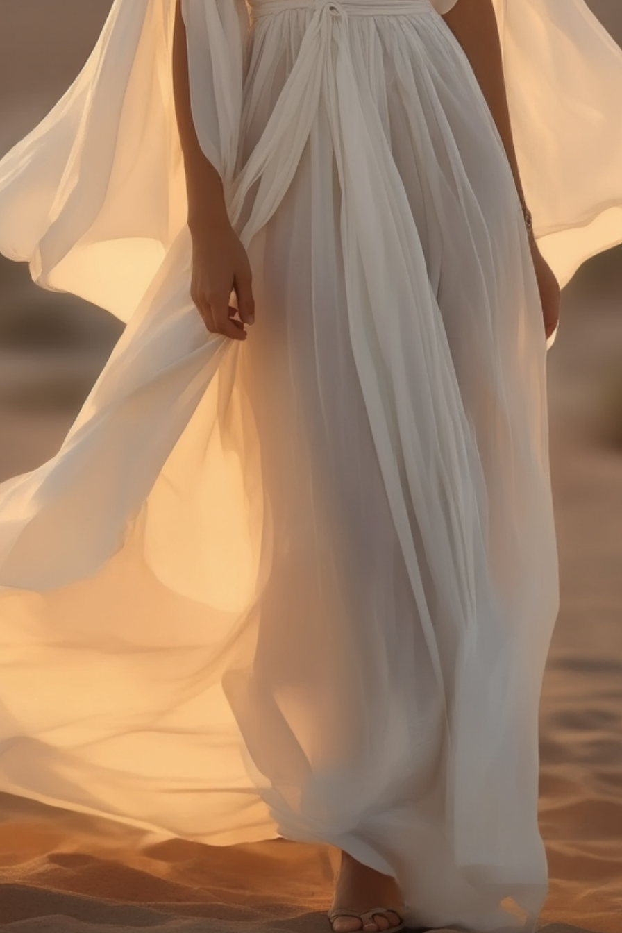 Bohemian Swing Dress White Deep V Lace Maxi Dress