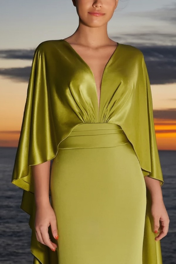 Formal Evening Dress Green V Neck Maxi Dress