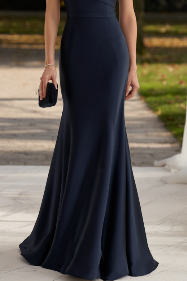 Formal ​Wedding Guest Dress Navy Off Shoulder Maxi Mermaid Dress