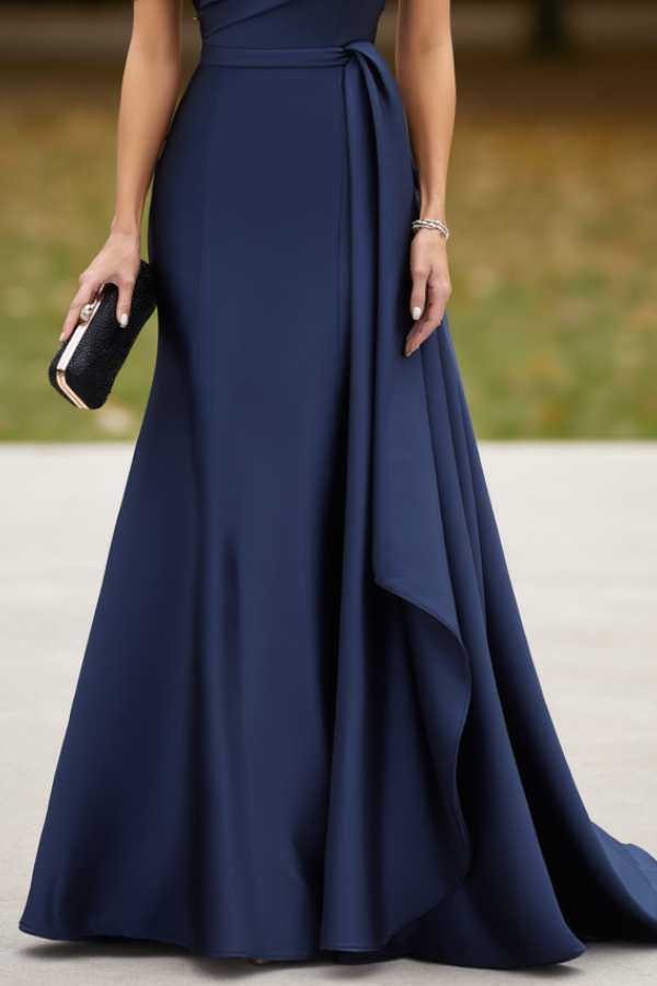 Formal ​Wedding Guest Dress Navy Off Shoulder Maxi Dress
