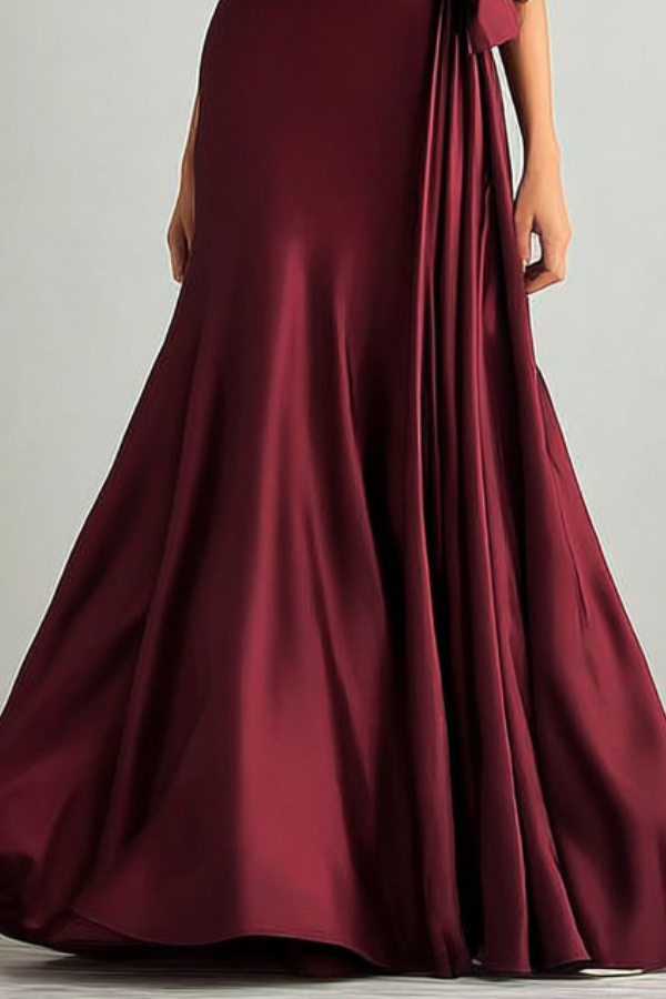 Formal ​Evening Dress Burgundy V Neck Maxi Satin Dress