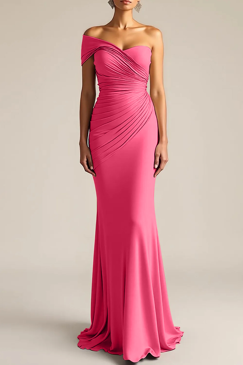 Formal Dress Light Khaki Sheath One Shoulder Maxi Dress