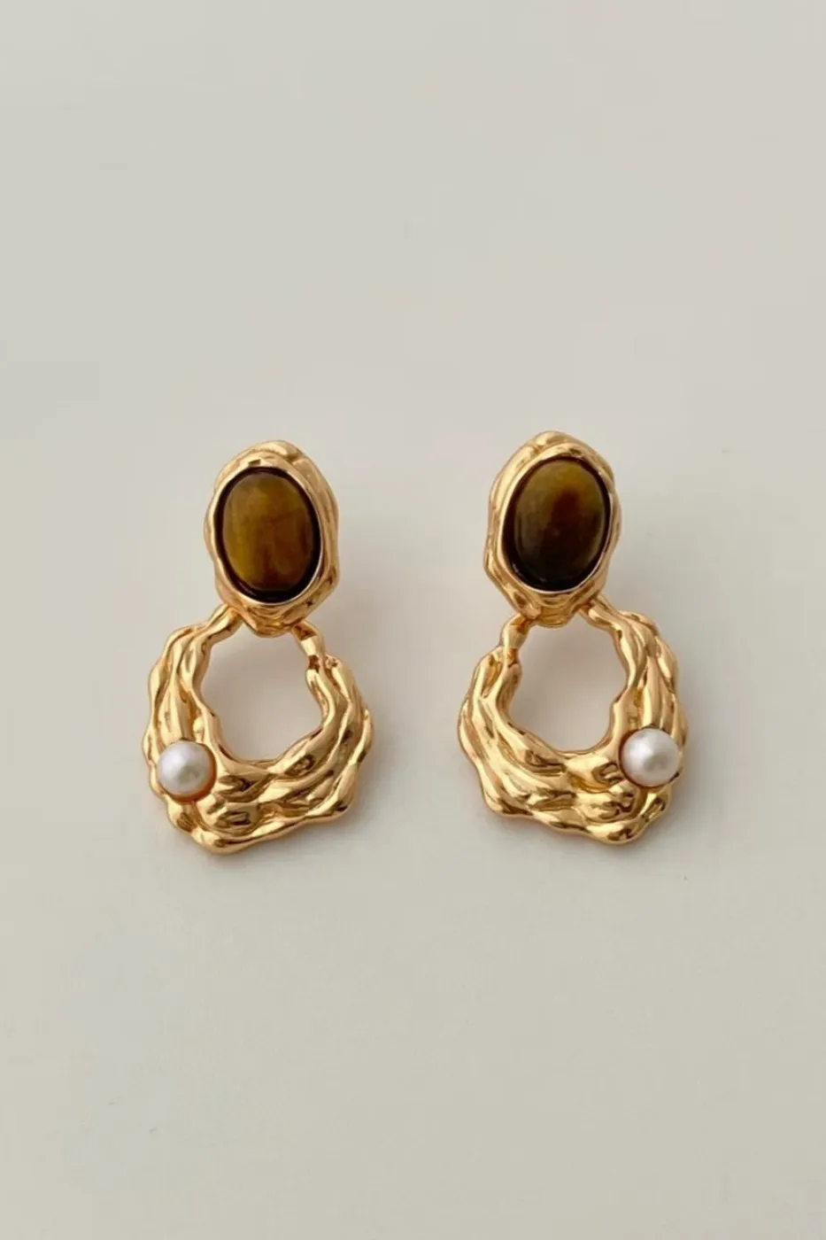 Tiger Eye Stone Abstract Earrings