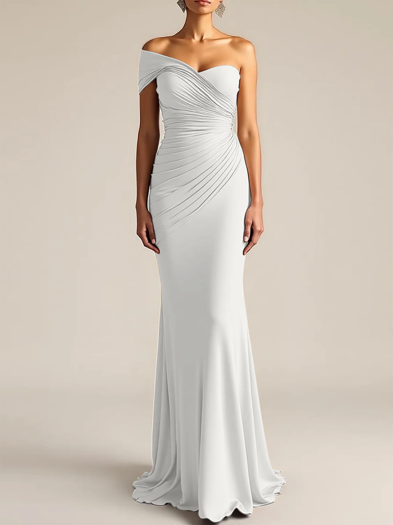 Formal Dress Light Khaki Sheath One Shoulder Maxi Dress