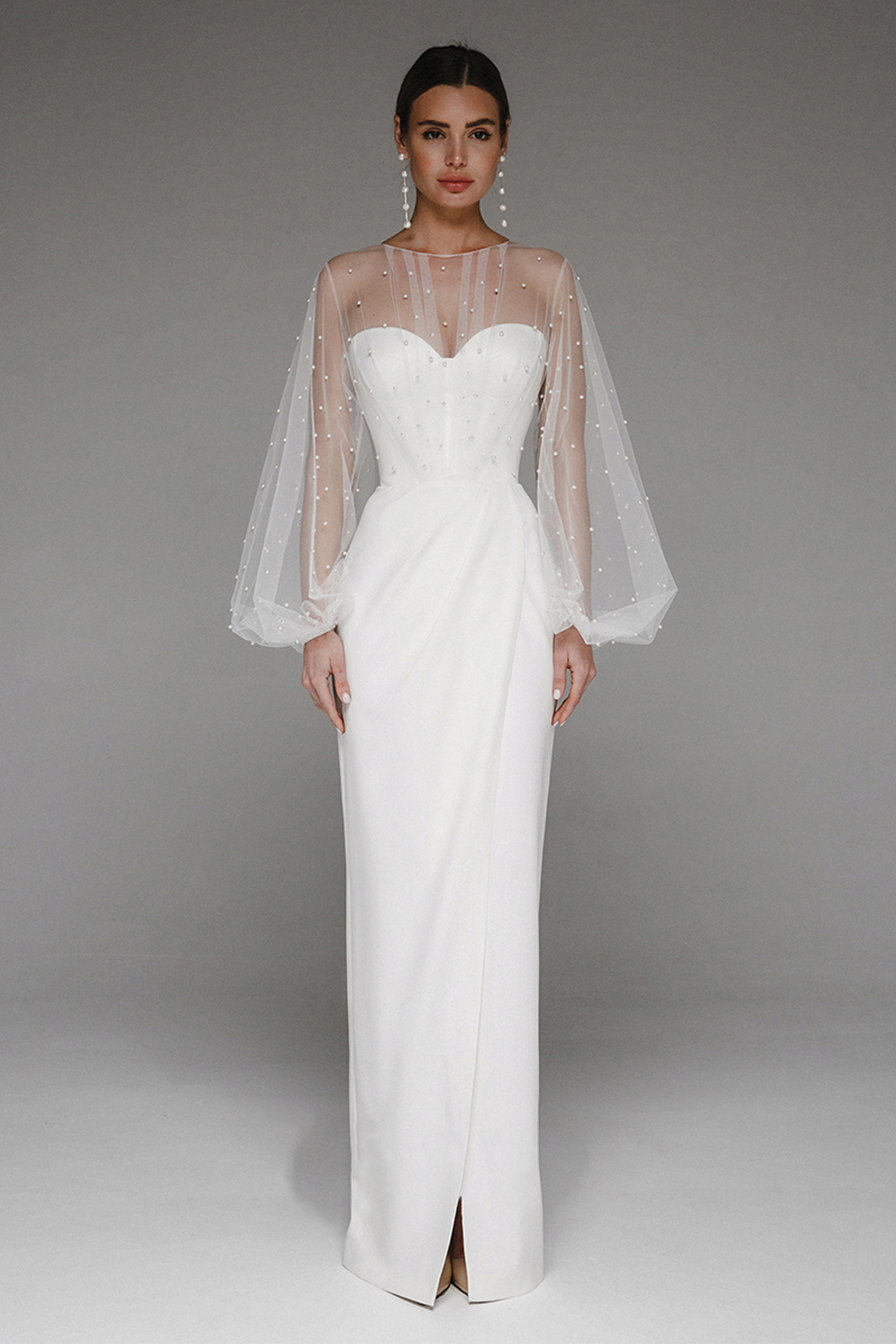 Faux Pearl Lantern Sleeve Midi Dress