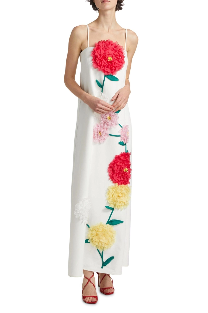 3D Flower Sleeveless Backless Midi Dress