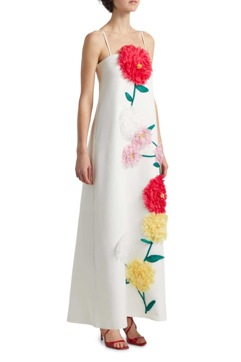 3D Flower Sleeveless Backless Midi Dress