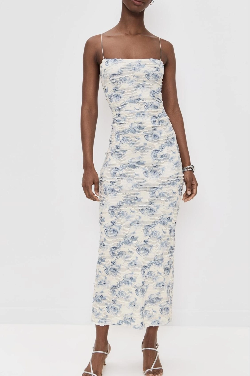 Burn-Out Floral Slip Midi Dress