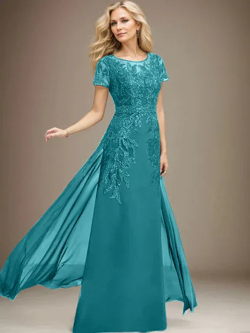Sheath/Column Scoop Illusion Floor-Length Lace Chiffon Mother of the Bride Dress With Sequins