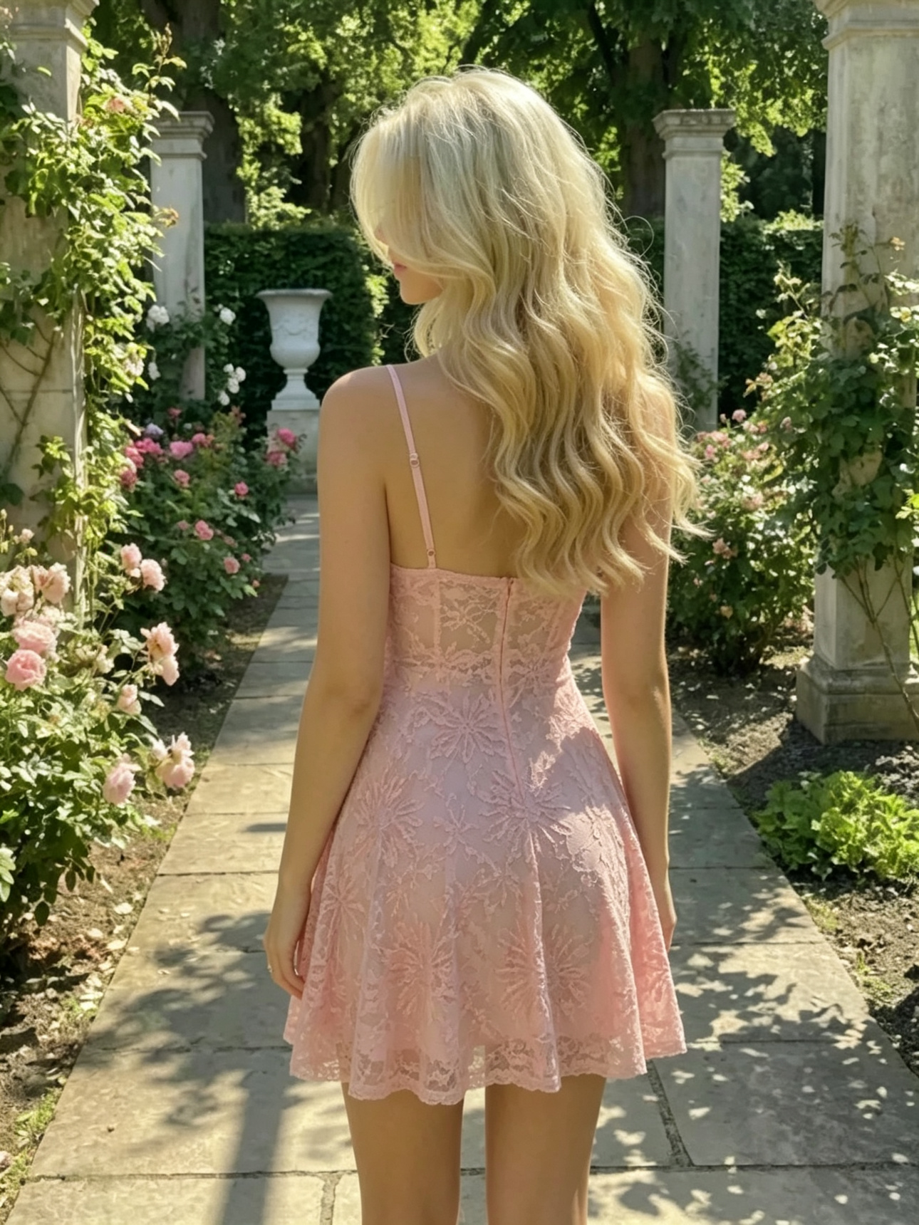 Pink Floral Embroidered Spaghetti Strap Mini Dress A-Line Skirt