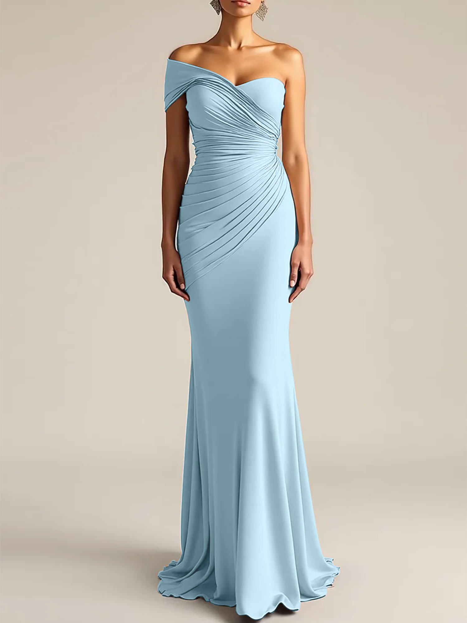 Formal Dress Light Khaki Sheath One Shoulder Maxi Dress