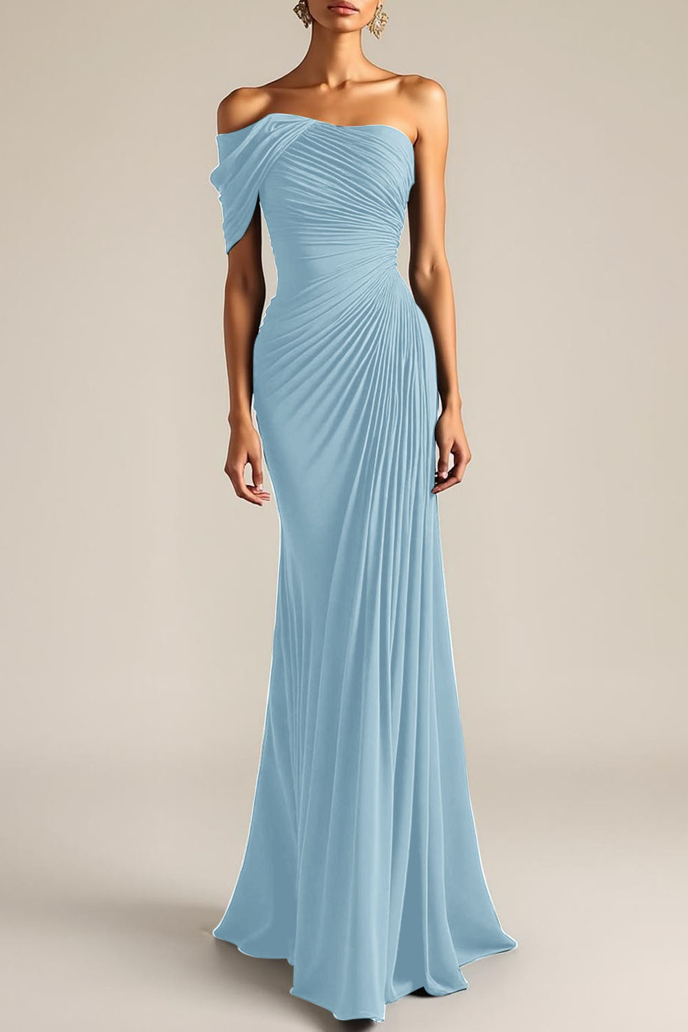 Evening Formal Dress Peacock Blue Sheath One Shoulder Maxi Dress