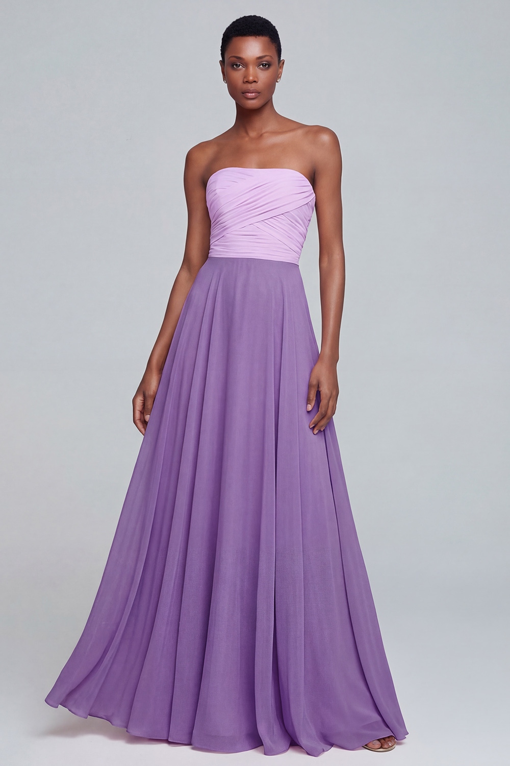 A Line Pink Strapless Ruched Long Formal Dress