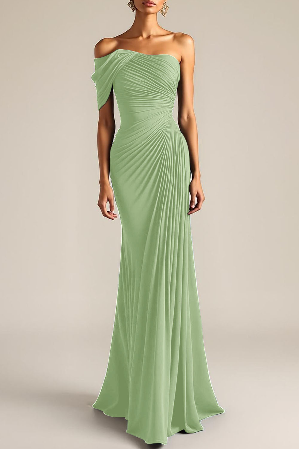 Evening Formal Dress Peacock Blue Sheath One Shoulder Maxi Dress