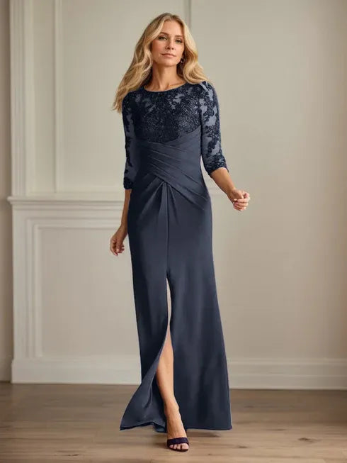 Plum Sheath Lace Stretch Crepe Mother of the Bride Dress