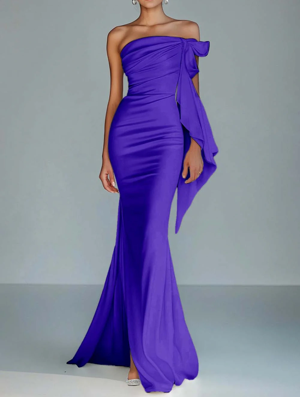 White Strapless Mermaid Ruffled Formal Dress
