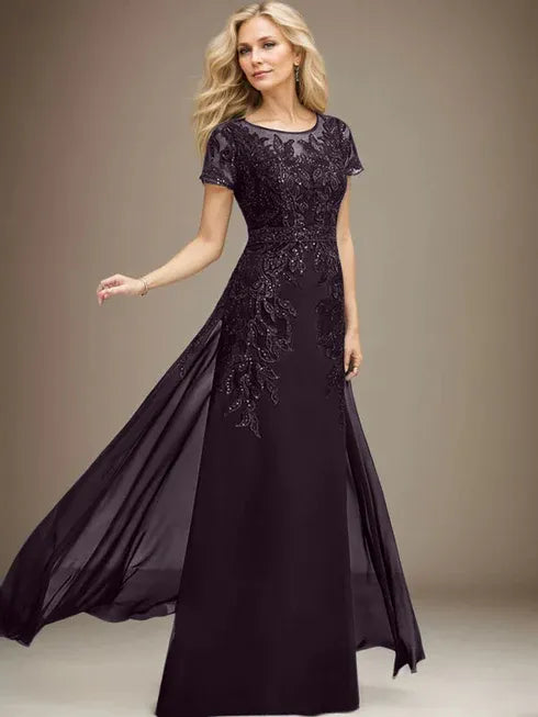 Sheath/Column Scoop Illusion Floor-Length Lace Chiffon Mother of the Bride Dress With Sequins