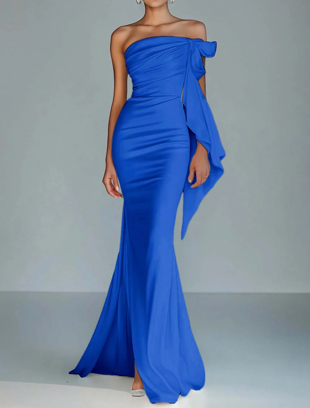 White Strapless Mermaid Ruffled Formal Dress