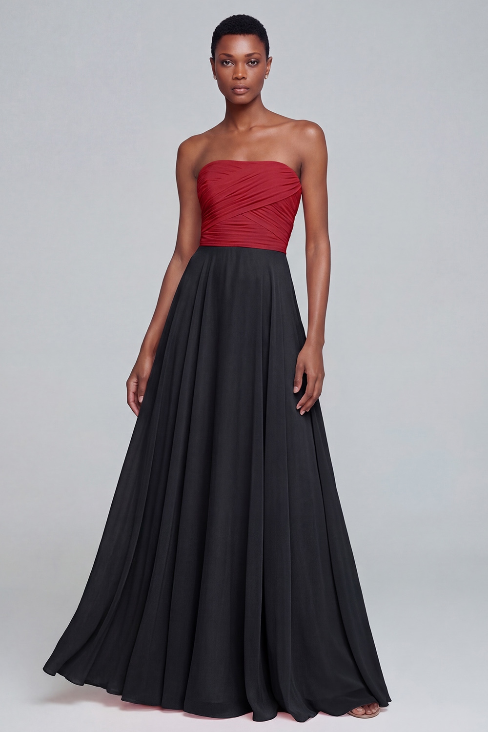 A Line Pink Strapless Ruched Long Formal Dress