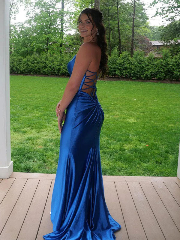 Pink Mermaid Sweetheart Spaghetti Strap Long Prom Dress