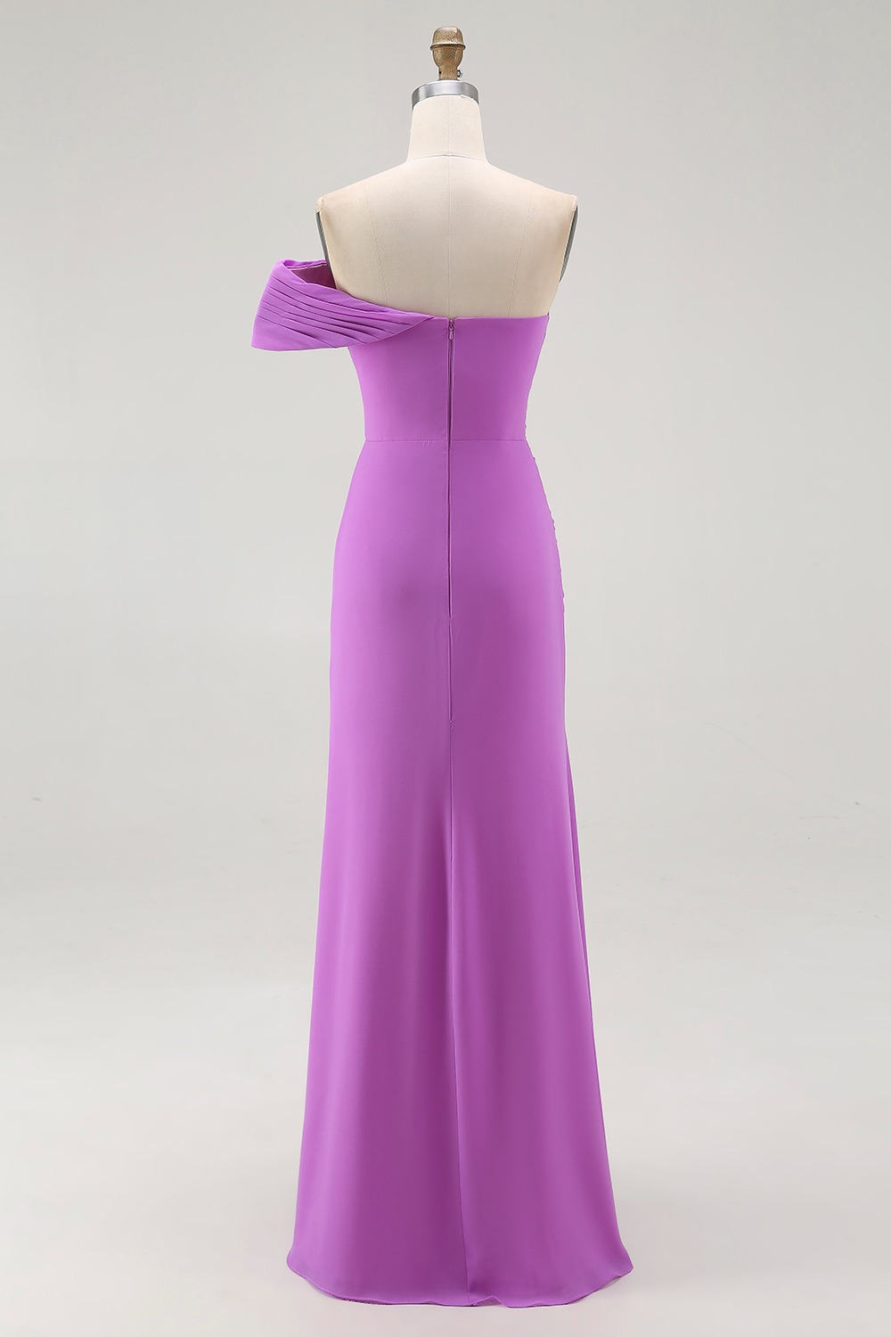 Chiffon Purple Ruched Sheath Formal Dress with Slit