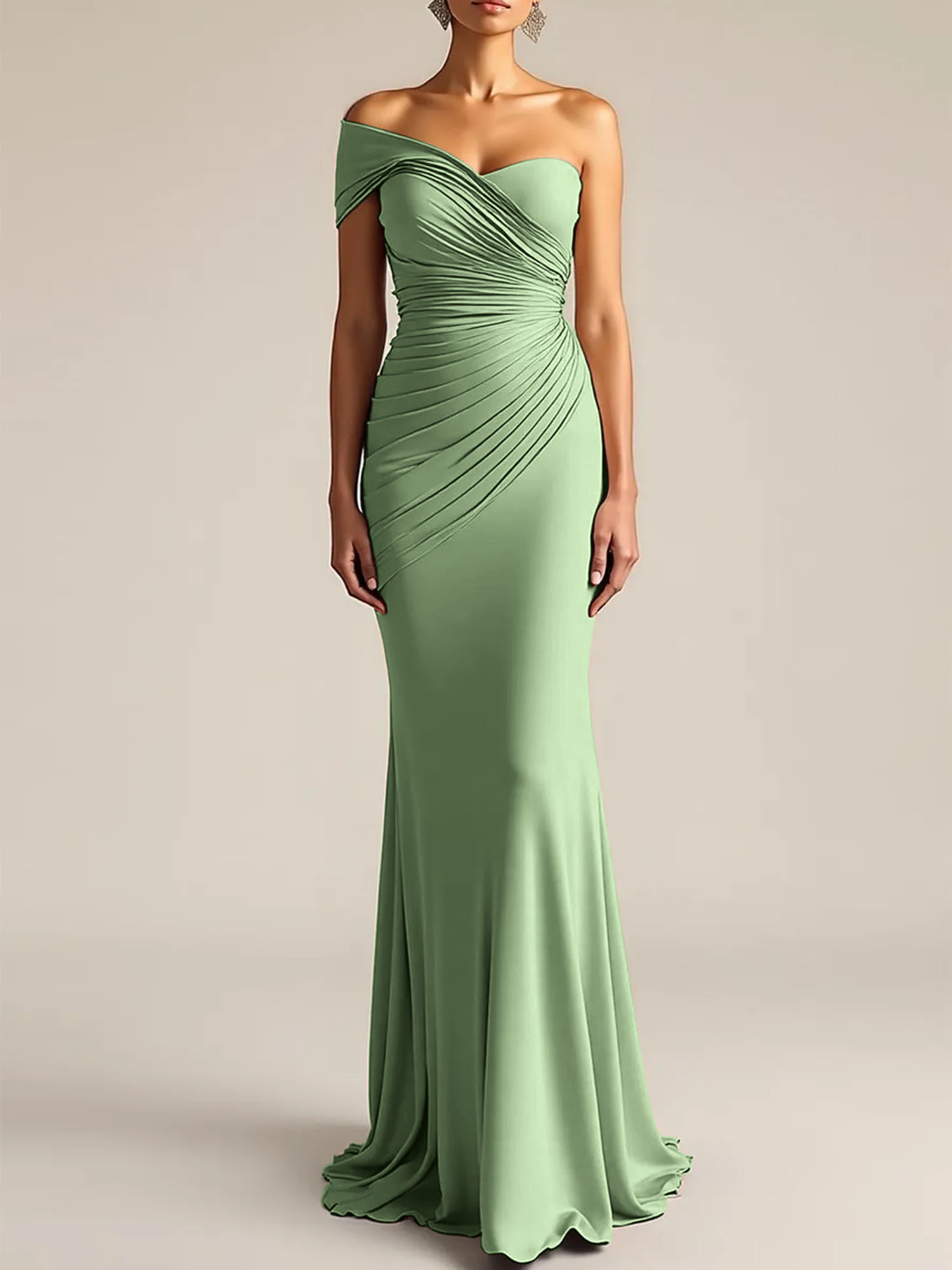 Formal Dress Light Khaki Sheath One Shoulder Maxi Dress