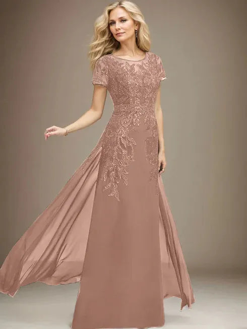 Sheath/Column Scoop Illusion Floor-Length Lace Chiffon Mother of the Bride Dress With Sequins