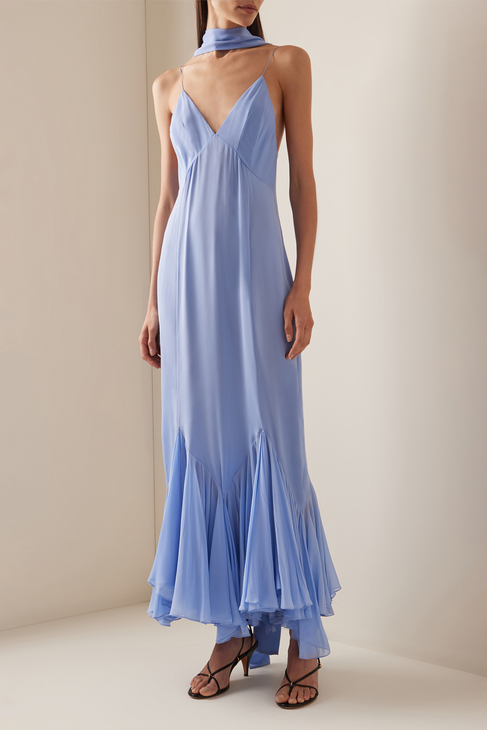 Frill Backless Slip Midi Dress