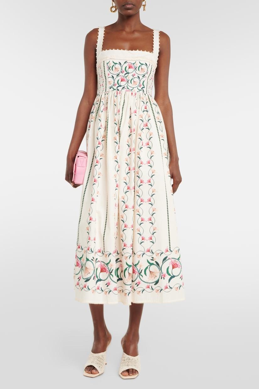 Floral Square Collar Sleeveless Midi Dress