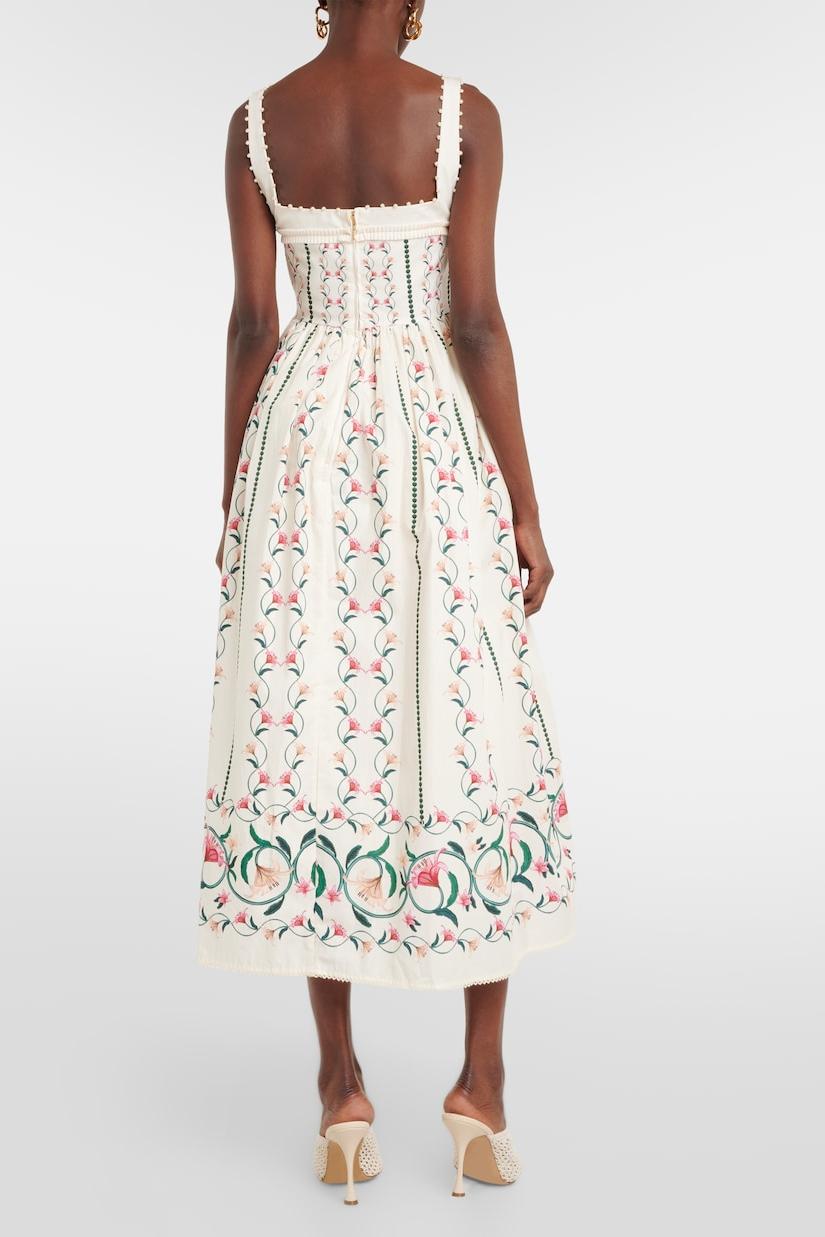 Floral Square Collar Sleeveless Midi Dress