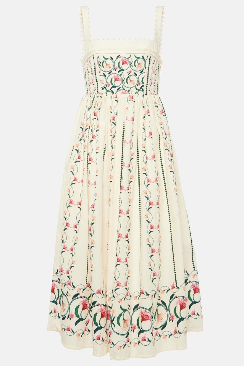 Floral Square Collar Sleeveless Midi Dress