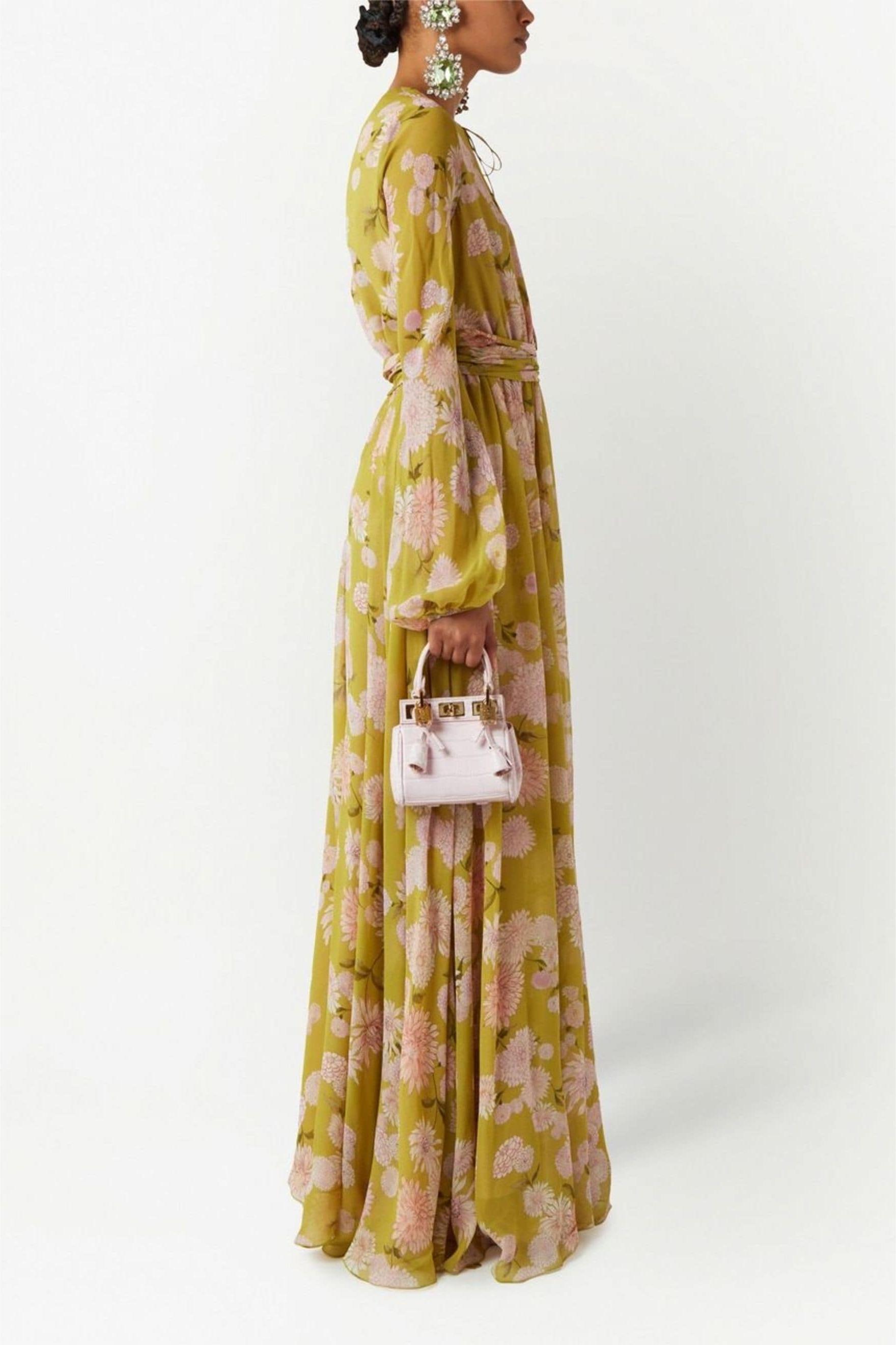 Floral Lace Up Puff Sleeve Maxi Dress