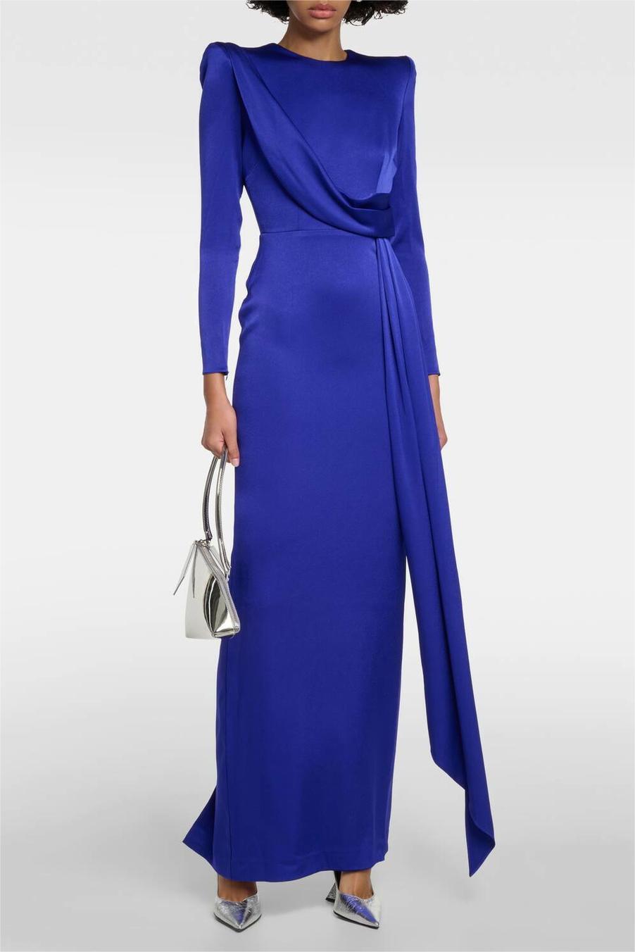 Satin Solid Long Sleeve Midi Dress