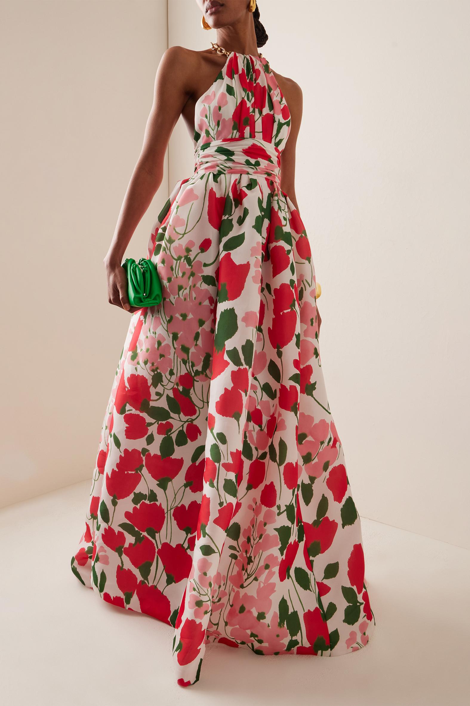 Metal Halter Neck Floral Maxi Dress