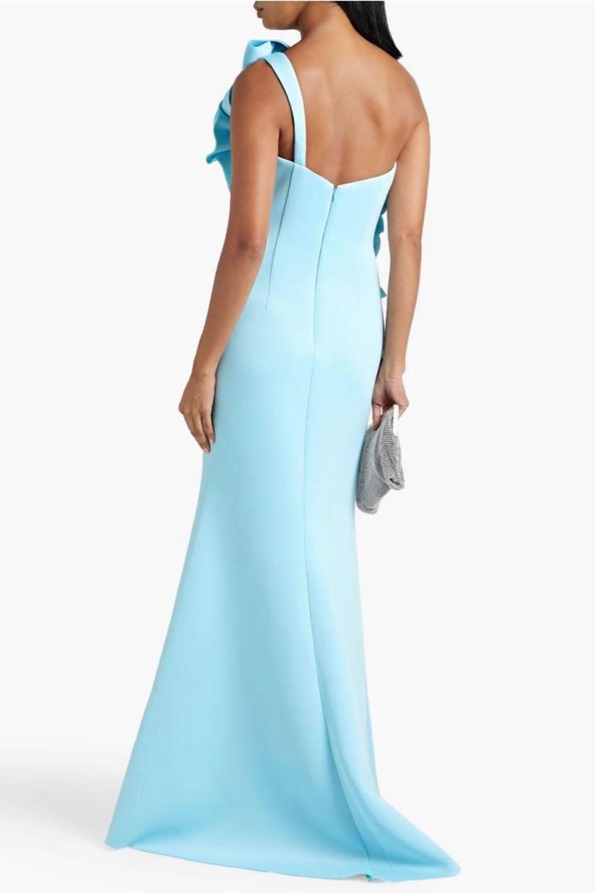3D Flower Solid One-Shoulder Maxi Dress
