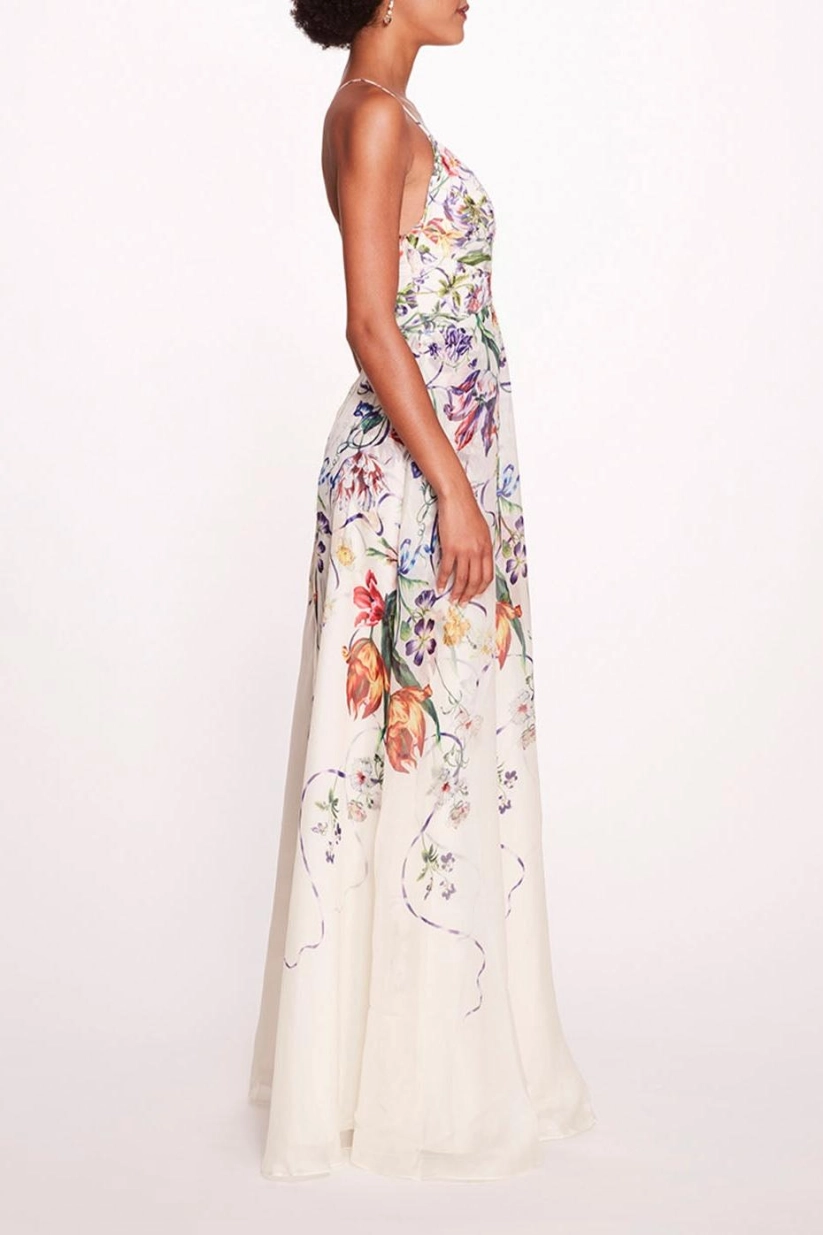 Floral V-Neck Backless Maxi Dress