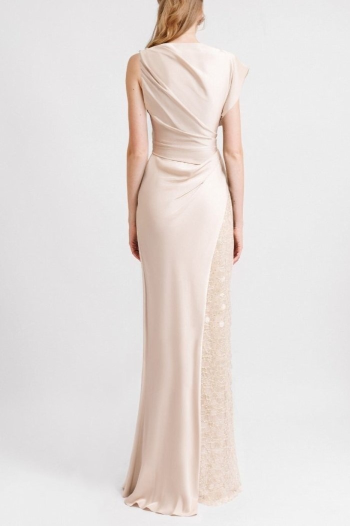 Asymmetrical Draped Satin Dress
