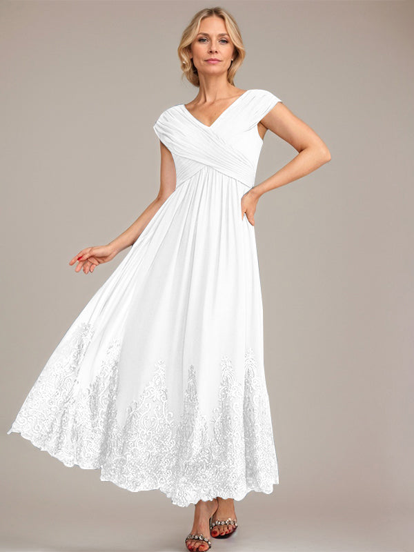 A-line V-Neck Ankle-Length Chiffon Mother of the Bride Dress With Applique Sequins